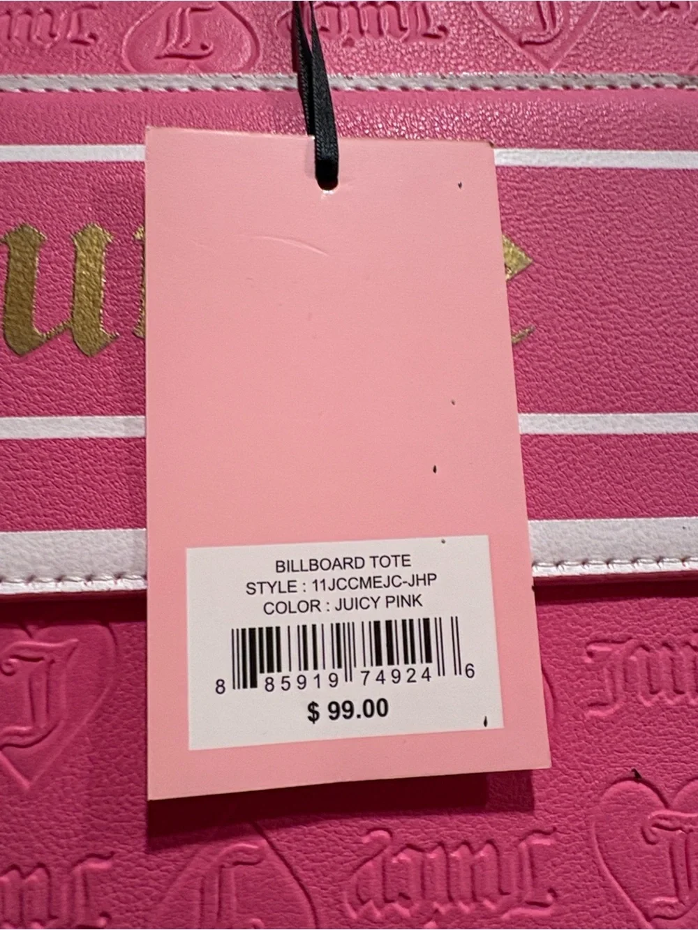 BNWT JUICY COUTURE Pink White Billboard Satchel Tote with Crossbody Strap